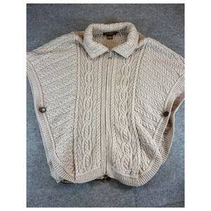 Aran Crafts Merino Wool Batwing Cape Chunky Knit Poncho Sweater Womens S/M Gray